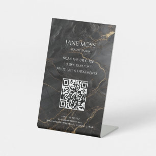 Elegant, Marmer-Black-Gold, Salon, QR-Code Reclamebord Met Voetstuk