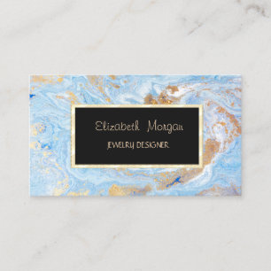 Elegant Marmer, Blauwe Gouden Frame Sieraden Ontwe Visitekaartje