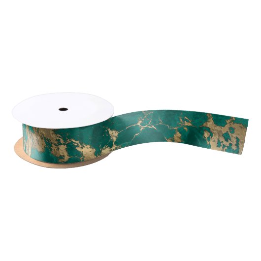 Elegant Marmer Donker Blauwgroen Groen Goud Kerst Lint (Spoel)