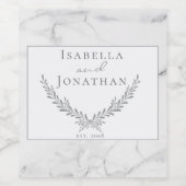 Elegant Marmer en Wreath Wedding Fles Label Wijn Etiket (Enkel label)