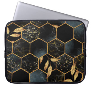 Elegant marmer & goud: Abstracte zeshoek textuur Laptop Sleeve