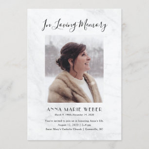 Elegant Marmer Memorial Invitation met foto Kaart