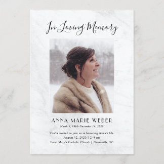 Elegant Marmer Memorial Invitation met foto Kaart
