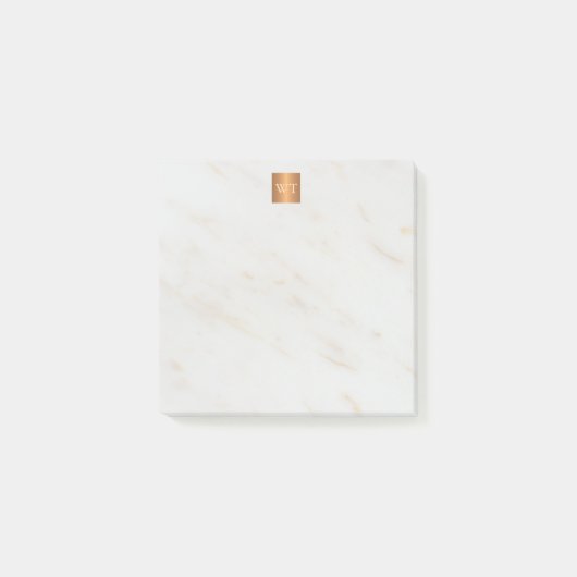 Elegant marmer metallic koper vierkant monogram post-it® notes (Voorkant)