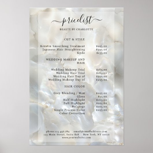 Elegant, Marmer, Salon, Prijslijst Poster (Voorkant)