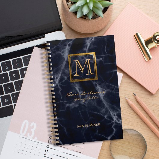 Elegant marmer Square Gold monogram Notaris Planner