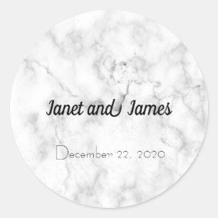 Elegant Marmer Zwart & Wit Naam Bruiloft Stickers