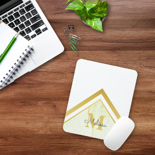 Elegant Marmeren Gouden Chevron Monogram Muismat