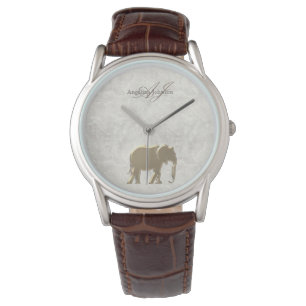  Elegant Marmeren Gouden Olifant Monogrammed Horloge