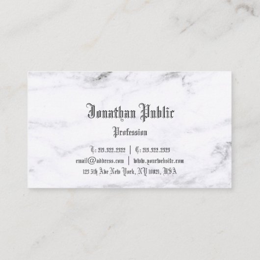 Elegant Marmeren Ontwerp Classic Font Trendy Plain Visitekaartje (Achterkant)