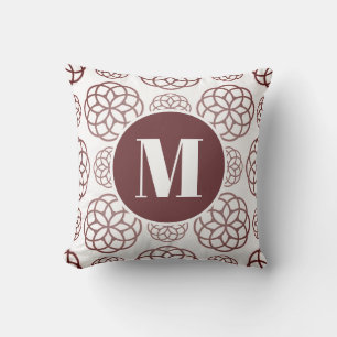Elegant Maroon Circular Pattern Monogramed Kussen