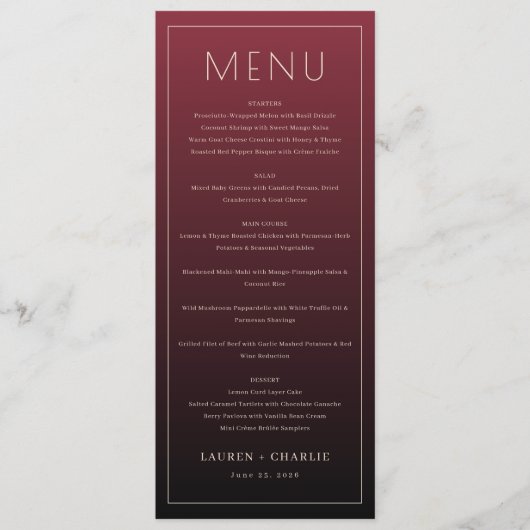Elegant Maroon Formal Menu (Devant)