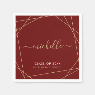 Elegant Maroon Gold Afstuderen naam geometrisch Servet