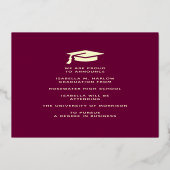 Elégant Maroon Gold Graduation Faire-part photo (Verso)