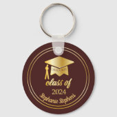 Elegant Maroon | Goud 2024 Afstuderen Pet Afstuder Sleutelhanger (Voorkant)