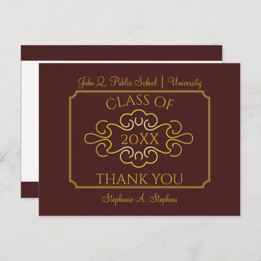 Elegant Maroon | Goudcollege Hartelijk dank Briefkaart (Voorkant / Achterkant)