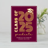 Elegant Maroon High School Afstuderen Gold Folie Uitnodiging (Staand Voorkant)