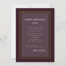 Elégant Maroon "Joyeux anniversaire, papa" Carte