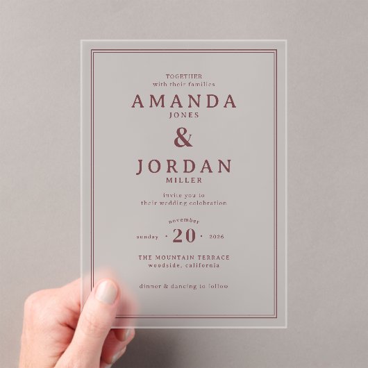 Elegant Maroon Minimalist Wedding Invitation (In situ (ordinateur de poche))