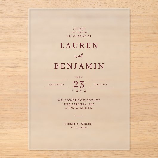 Elegant Maroon Minimalist Wedding Invitation (Recto)