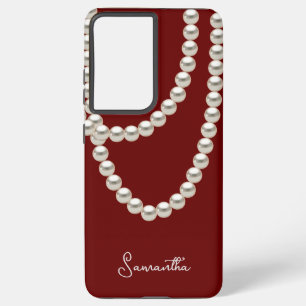 Elegant maroon Pearl ketting Samsung Galaxy Hoesje