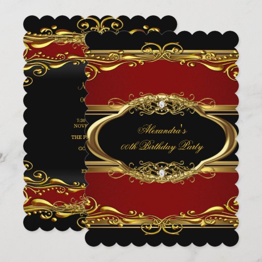 Elegant Maroon Red Black Gold Birthday Kaart (Voorkant / Achterkant)
