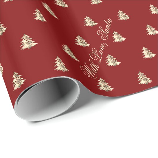 Elegant Maroon rood goud kerstboom patroon Cadeaupapier (Rol Hoek)