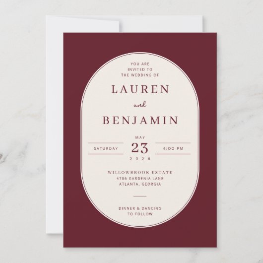 Elegant Maroon Serif Wedding Invitation (Devant)