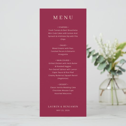 Elegant Maroon Wedding Menu (Debout devant)