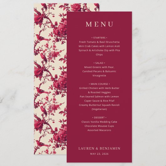 Elegant Maroon Wedding Menu (Devant / Derrière)