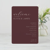 Elegant Maroon Wedding Schedule Programma (Staand voorkant)