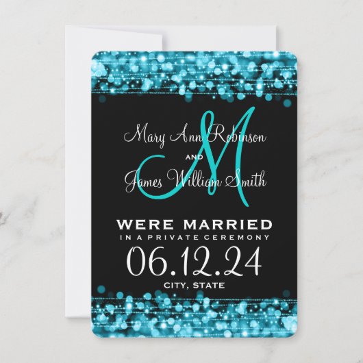 Elegant Marriage Elopement Sparkles Turquoise Aankondiging (Voorkant)
