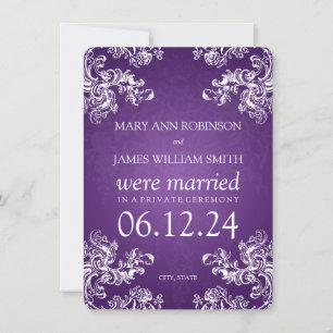 Elegant Marriage Elopement  Swirls 2 Paars Aankondiging