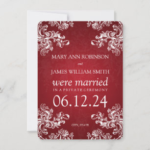 Elegant Marriage Elopement  Swirls 2 Red Aankondiging