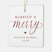 Elegant Married & Merry Newlywed Photo Christmas Keramisch Ornament (Links)