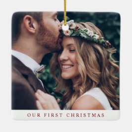 Elegant Married & Merry Newlywed Photo Christmas Keramisch Ornament