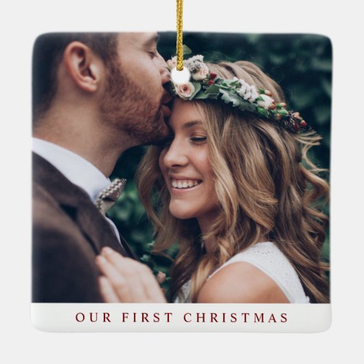 Elegant Married & Merry Newlywed Photo Christmas Keramisch Ornament (Achterkant)