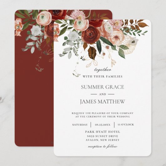 Elegant Marsala Burgundy Blush Ivory Wedding Kaart (Voorkant / Achterkant)