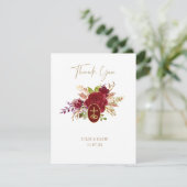 Elégant Marsala Floral or Crucifix Mariage Merci (Debout devant)