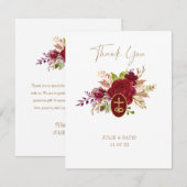 Elégant Marsala Floral or Crucifix Mariage Merci (Devant / Derrière)