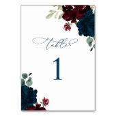 Elegant Marsala & Navy Flowers Tabel 1 Weddenschap Kaart (Achterkant)