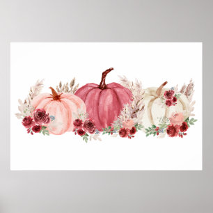 Elegant Marsala Roze Bourgondische Herfst Pumpkins Poster