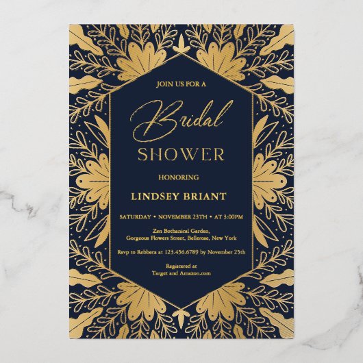 Elegant marvy and real gold folie scriptletters folie uitnodiging (Voorkant)