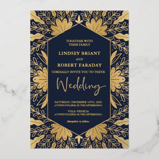 Elegant marvy and real gold folie scriptletters folie uitnodiging (Voorkant)