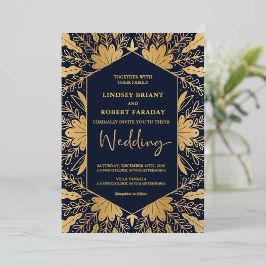 Elegant marvy and real gold folie scriptletters folie uitnodiging (Staand Voorkant)