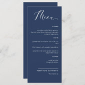 Elegant marvy Blue Calligraphy Wedding Menu (Voorkant / Achterkant)