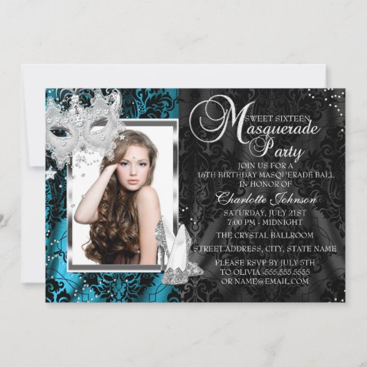 Elegant Mask Heels Blauwgroen Masquerade Photo Swe Kaart (Voorkant)