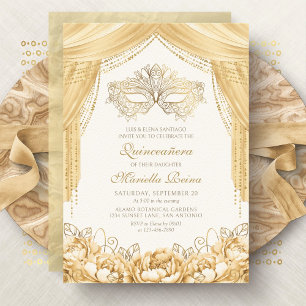 Elegant Mask Masquerade Goud Quinceanera Kaart
