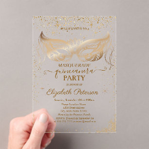 Elegant Masker Sterren Confetti Quinceañera Acryl Uitnodigingen