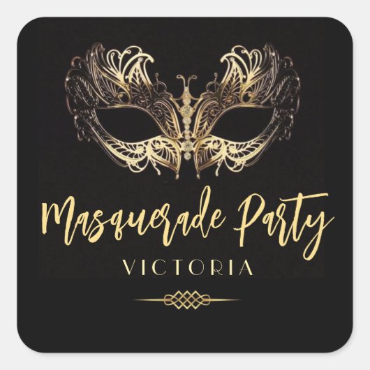 Elegant Masquerade Feest Goud Zwart Sticker (Voorkant)